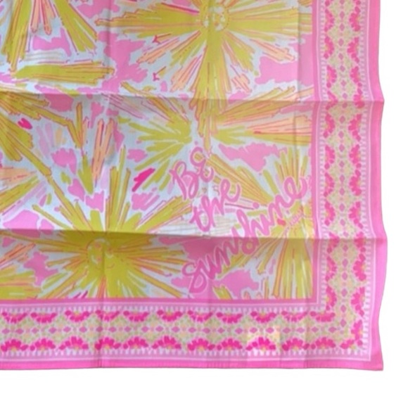 Lilly Pulitzer Printed Square Scarf Pink & Yellow Multi Be The Sunshine GWP NEW - Picture 3 of 9